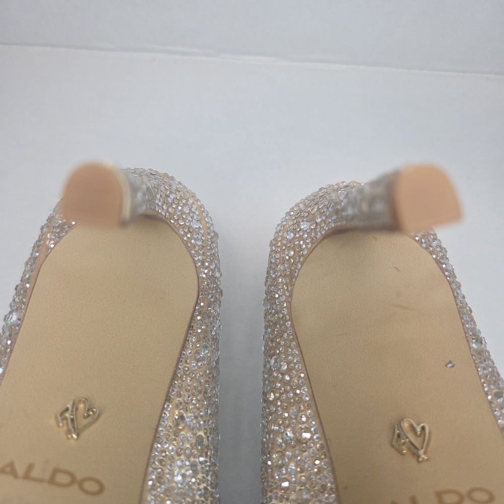 ALDO Stessy2 Crystal Embellished Pointed Toe Stiletto Pumps Champagne Nude Heels - Picture 9 of 13